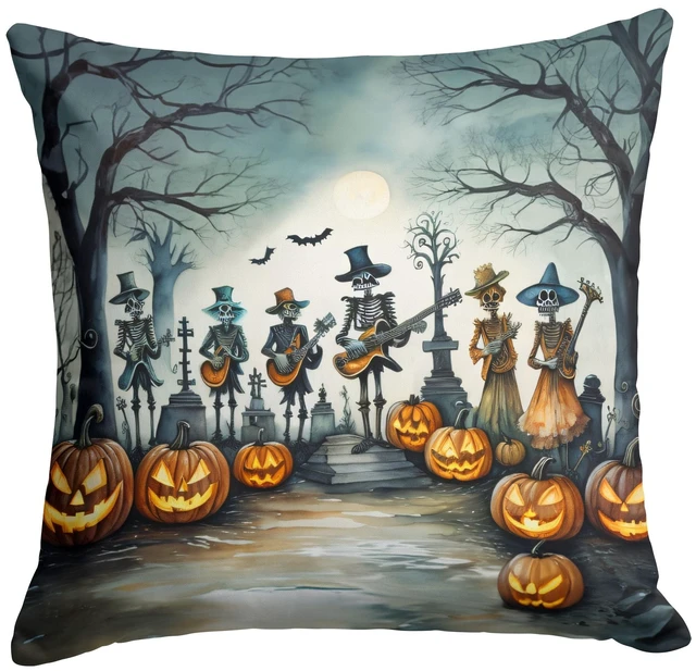 Main image of Mariachi Skeleton Band Spooky Halloween Throw Pillow Machine Washable, Indoor Outdoor Decorative Pillow for Couch, Bed or Patio, 18Hx18W