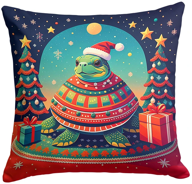 Main image of Turtle Christmas Throw Pillow Machine Washable, Indoor Outdoor Decorative Pillow for Couch, Bed or Patio, 18Hx18W
