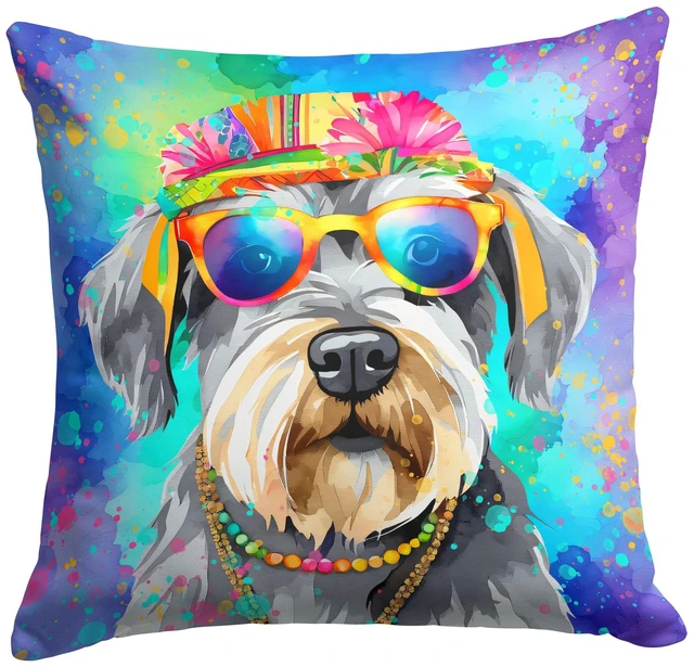 Main image of Schnauzer Hippie Dawg Throw Pillow Machine Washable, Indoor Outdoor Decorative Pillow for Couch, Bed or Patio, 18Hx18W
