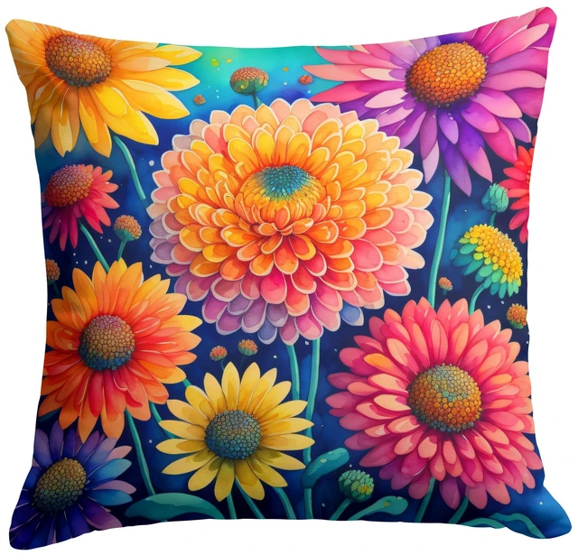 Main image of Colorful Chrysanthemums Throw Pillow Machine Washable, Indoor Outdoor Decorative Pillow for Couch, Bed or Patio, 18Hx18W