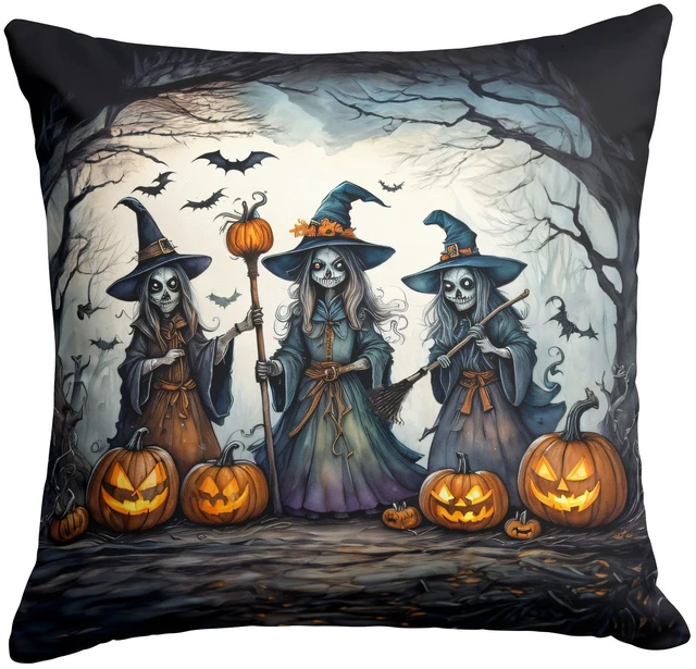 Main image of Witches Spooky Halloween Throw Pillow Machine Washable, Indoor Outdoor Decorative Pillow for Couch, Bed or Patio, 18Hx18W