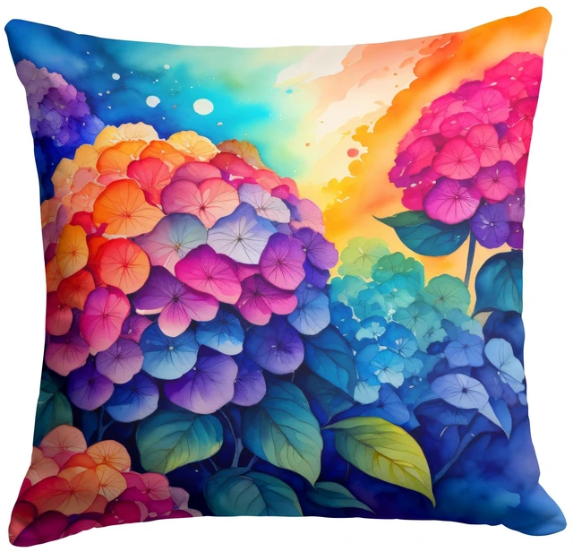 Main image of Colorful Hydrangeas Throw Pillow Machine Washable, Indoor Outdoor Decorative Pillow for Couch, Bed or Patio, 18Hx18W
