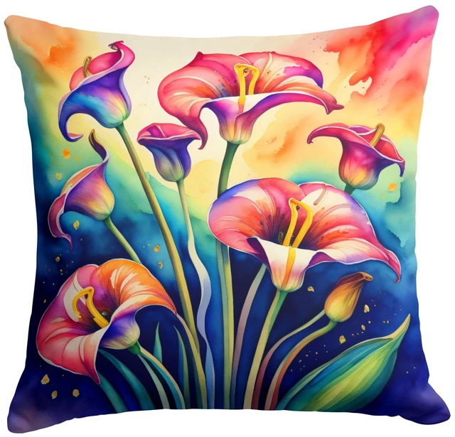 Main image of Colorful Calla Lilies Throw Pillow Machine Washable, Indoor Outdoor Decorative Pillow for Couch, Bed or Patio, 18Hx18W