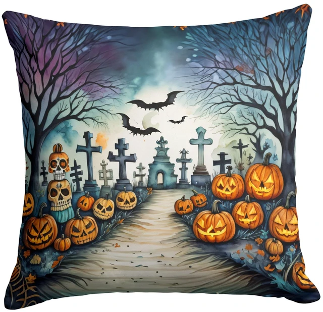 Main image of Day of the Dead Spooky Halloween Throw Pillow Machine Washable, Indoor Outdoor Decorative Pillow for Couch, Bed or Patio, 18Hx18W