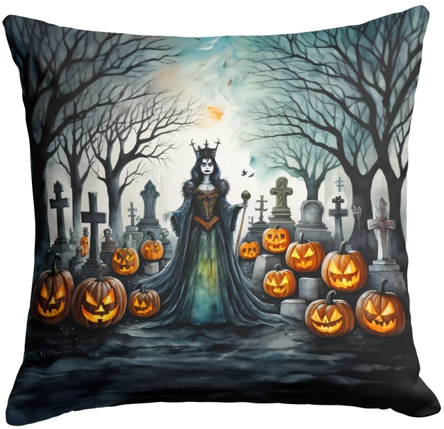 Main image of Evil Queen Spooky Halloween Throw Pillow Machine Washable, Indoor Outdoor Decorative Pillow for Couch, Bed or Patio, 18Hx18W