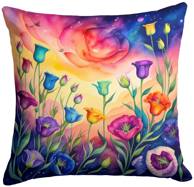 Main image of Colorful Lisianthus Throw Pillow Machine Washable, Indoor Outdoor Decorative Pillow for Couch, Bed or Patio, 18Hx18W