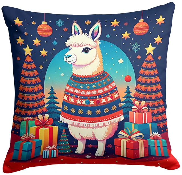 Main image of Llama Christmas Throw Pillow Machine Washable, Indoor Outdoor Decorative Pillow for Couch, Bed or Patio, 18Hx18W