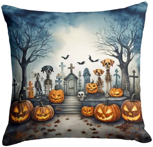 Main image of Pet Cemetery Spooky Halloween Throw Pillow Machine Washable, Indoor Outdoor Decorative Pillow for Couch, Bed or Patio, 18Hx18W
