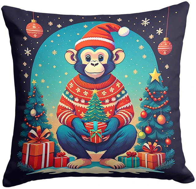 Main image of Monkey Christmas Throw Pillow Machine Washable, Indoor Outdoor Decorative Pillow for Couch, Bed or Patio, 18Hx18W