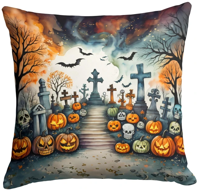 Main image of Day of the Dead Spooky Halloween Throw Pillow Machine Washable, Indoor Outdoor Decorative Pillow for Couch, Bed or Patio, 18Hx18W