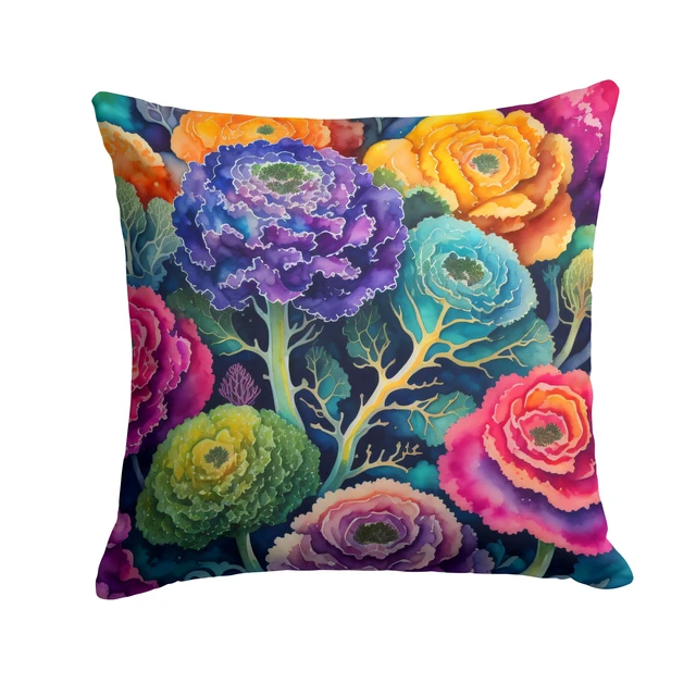 Main image of Colorful Ornamental Kale Throw Pillow Machine Washable, Indoor Outdoor Decorative Pillow for Couch, Bed or Patio, 18Hx18W
