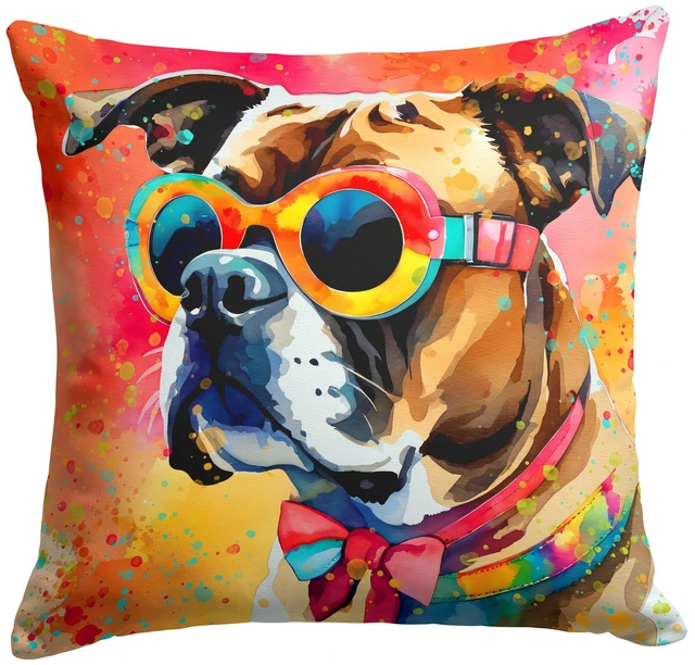 Main image of Boxer Hippie Dawg Throw Pillow Machine Washable, Indoor Outdoor Decorative Pillow for Couch, Bed or Patio, 18Hx18W