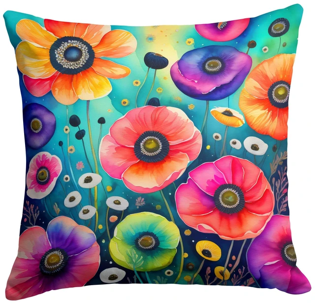 Main image of Colorful Anemones Throw Pillow Machine Washable, Indoor Outdoor Decorative Pillow for Couch, Bed or Patio, 18Hx18W