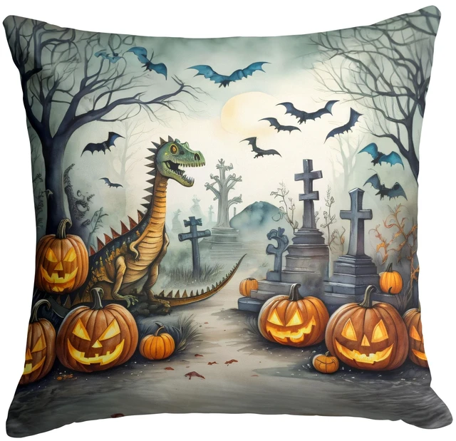 Main image of Dinosaurs Spooky Halloween Throw Pillow Machine Washable, Indoor Outdoor Decorative Pillow for Couch, Bed or Patio, 18Hx18W