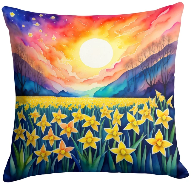 Main image of Colorful Daffodils Throw Pillow Machine Washable, Indoor Outdoor Decorative Pillow for Couch, Bed or Patio, 18Hx18W