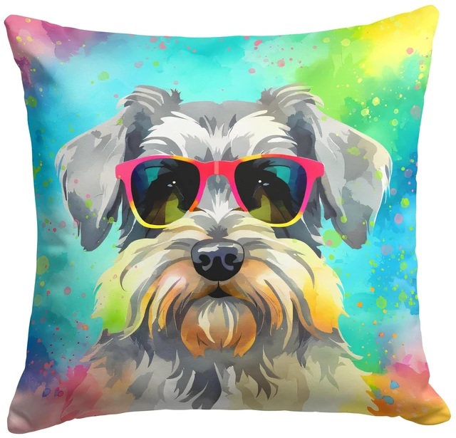 Main image of Schnauzer Hippie Dawg Throw Pillow Machine Washable, Indoor Outdoor Decorative Pillow for Couch, Bed or Patio, 18Hx18W