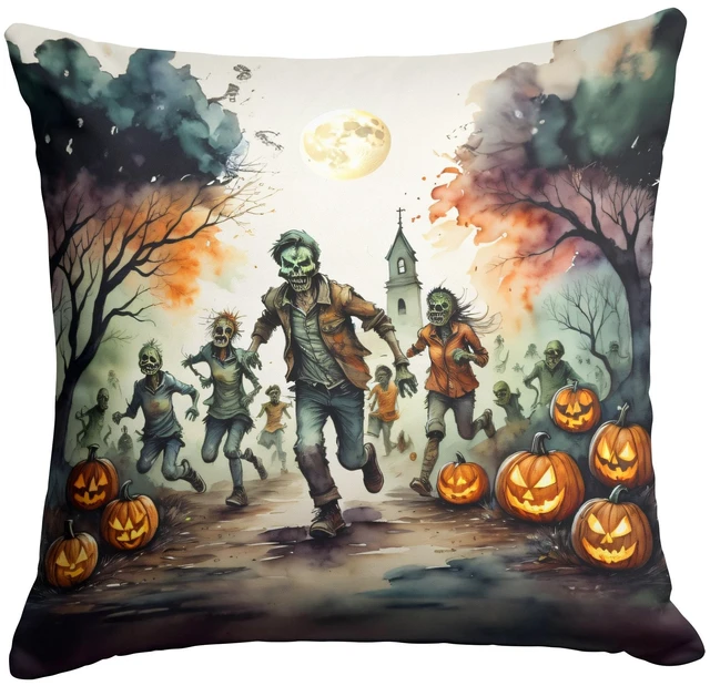 Main image of Zombies Spooky Halloween Throw Pillow Machine Washable, Indoor Outdoor Decorative Pillow for Couch, Bed or Patio, 18Hx18W