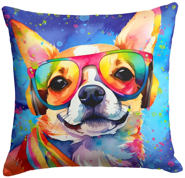 Main image of Chihuahua Hippie Dawg Throw Pillow Machine Washable, Indoor Outdoor Decorative Pillow for Couch, Bed or Patio, 18Hx18W
