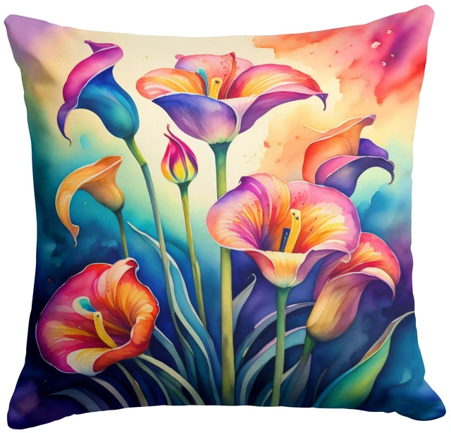 Main image of Colorful Calla Lilies Throw Pillow Machine Washable, Indoor Outdoor Decorative Pillow for Couch, Bed or Patio, 18Hx18W