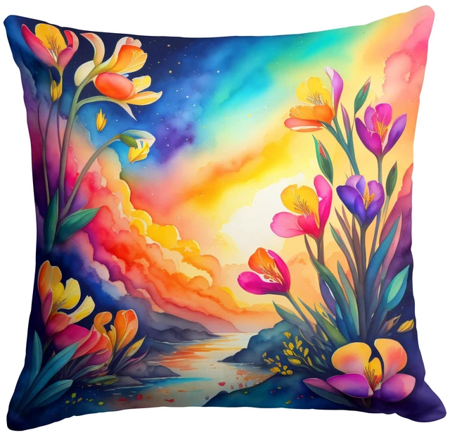 Main image of Colorful Freesia Throw Pillow Machine Washable, Indoor Outdoor Decorative Pillow for Couch, Bed or Patio, 18Hx18W