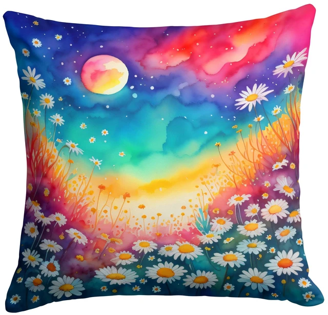 Main image of Colorful Daisies Throw Pillow Machine Washable, Indoor Outdoor Decorative Pillow for Couch, Bed or Patio, 18Hx18W