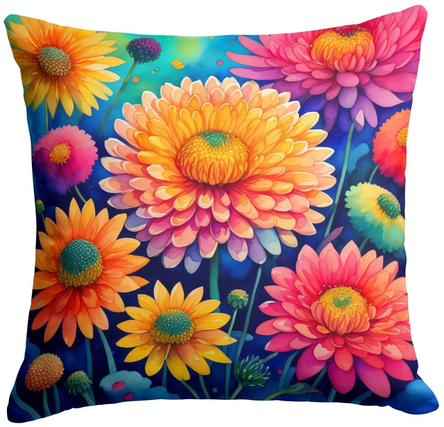 Main image of Colorful Chrysanthemums Throw Pillow Machine Washable, Indoor Outdoor Decorative Pillow for Couch, Bed or Patio, 18Hx18W