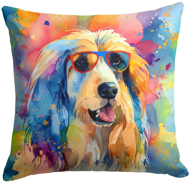 Main image of Afghan Hound Hippie Dawg Throw Pillow Machine Washable, Indoor Outdoor Decorative Pillow for Couch, Bed or Patio, 18Hx18W