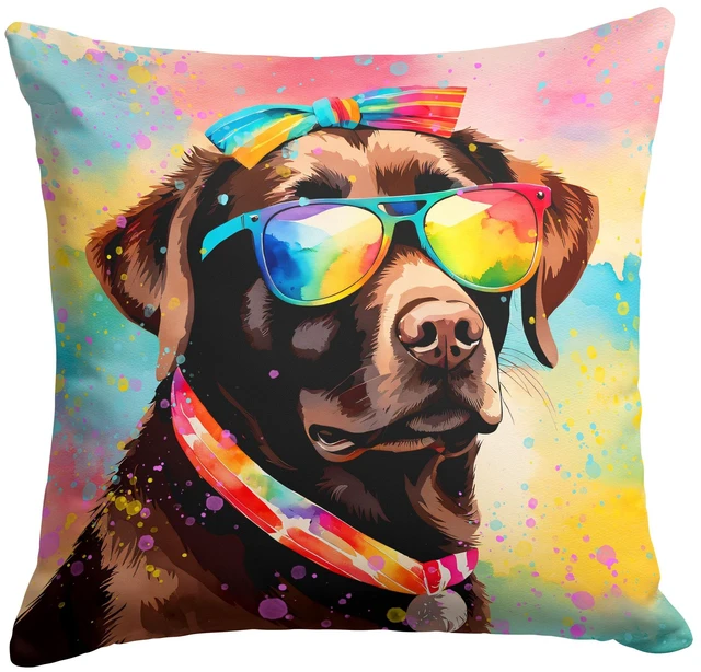Main image of Chocolate Labrador Hippie Dawg Throw Pillow Machine Washable, Indoor Outdoor Decorative Pillow for Couch, Bed or Patio, 18Hx18W