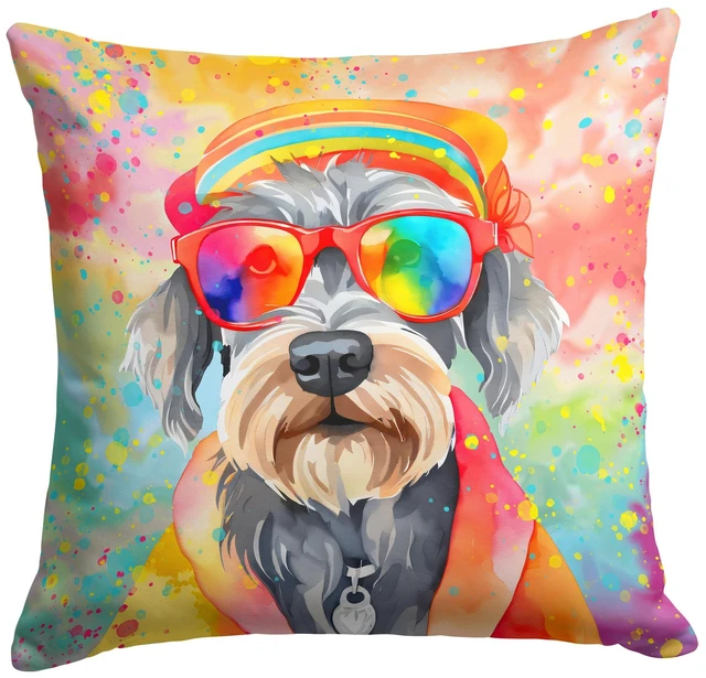 Main image of Schnauzer Hippie Dawg Throw Pillow Machine Washable, Indoor Outdoor Decorative Pillow for Couch, Bed or Patio, 18Hx18W