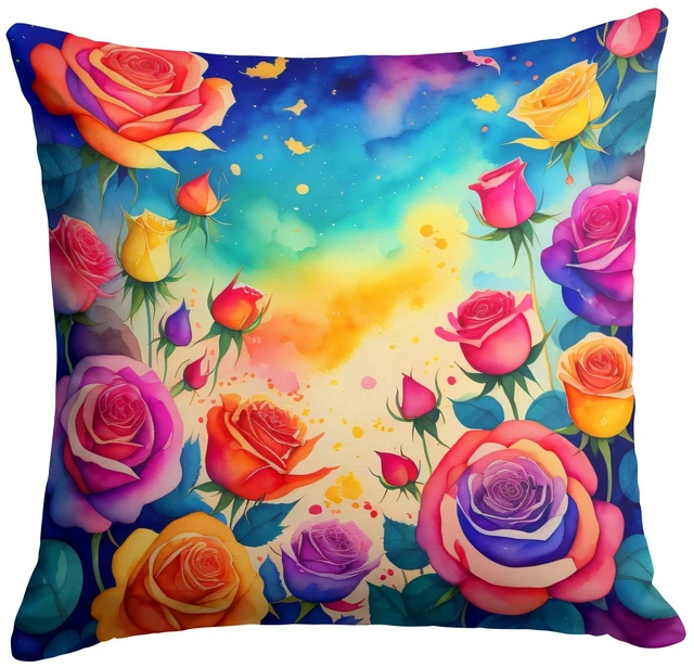 Main image of Colorful Roses Throw Pillow Machine Washable, Indoor Outdoor Decorative Pillow for Couch, Bed or Patio, 18Hx18W