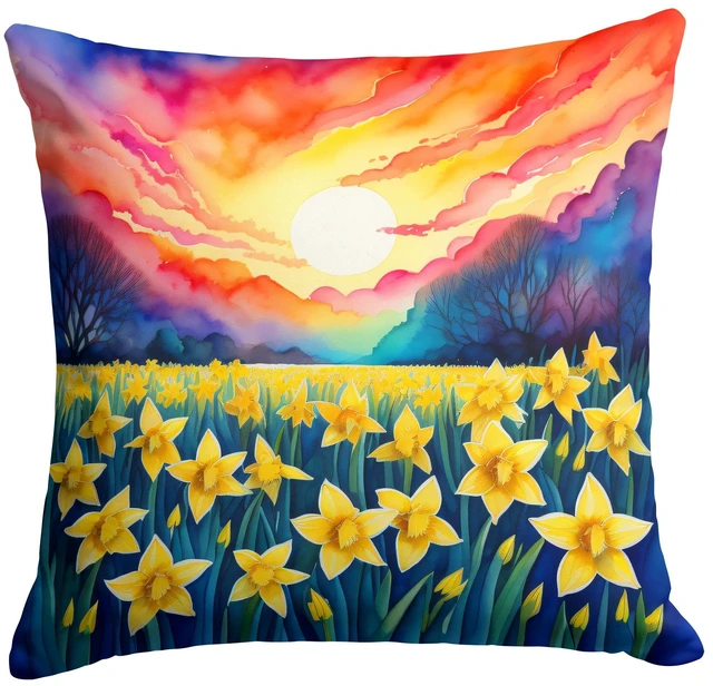 Main image of Colorful Daffodils Throw Pillow Machine Washable, Indoor Outdoor Decorative Pillow for Couch, Bed or Patio, 18Hx18W