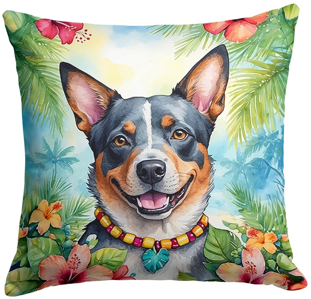 Main image of Australian Cattle Dog Luau Throw Pillow Machine Washable, Indoor Outdoor Decorative Pillow for Couch, Bed or Patio, 18Hx18W