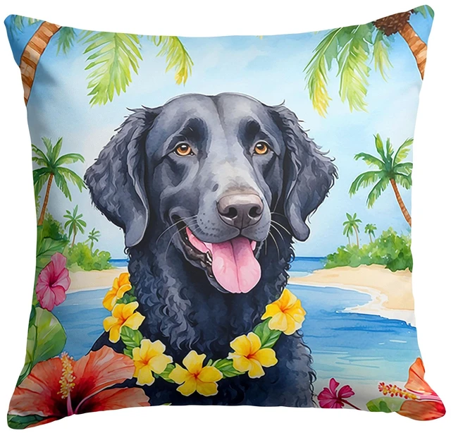 Main image of Curly-Coated Retriever Luau Throw Pillow Machine Washable, Indoor Outdoor Decorative Pillow for Couch, Bed or Patio, 18Hx18W