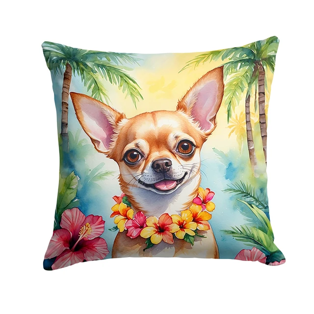 Main image of Chihuahua Luau Throw Pillow Machine Washable, Indoor Outdoor Decorative Pillow for Couch, Bed or Patio, 18Hx18W
