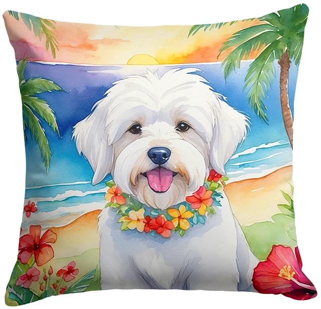 Main image of Coton de Tulear Luau Throw Pillow Machine Washable, Indoor Outdoor Decorative Pillow for Couch, Bed or Patio, 18Hx18W