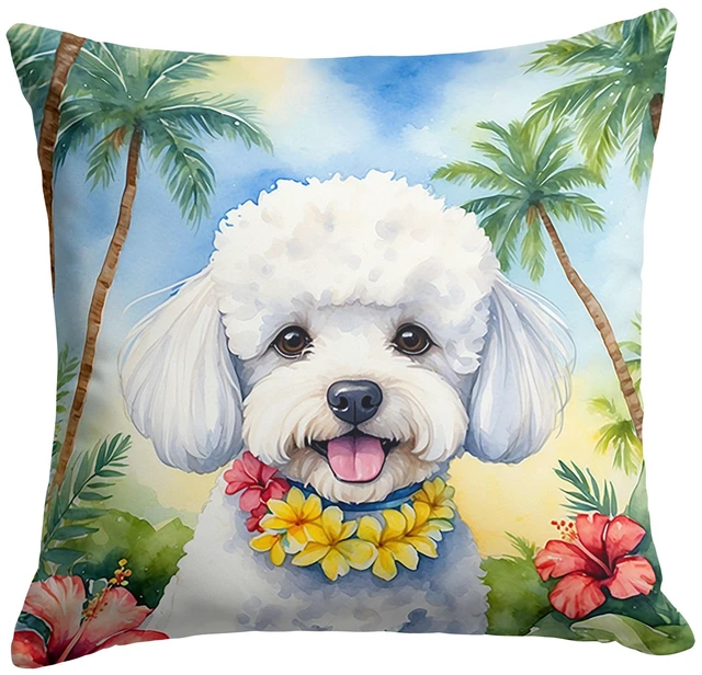 Main image of Bichon Frise Luau Throw Pillow Machine Washable, Indoor Outdoor Decorative Pillow for Couch, Bed or Patio, 18Hx18W