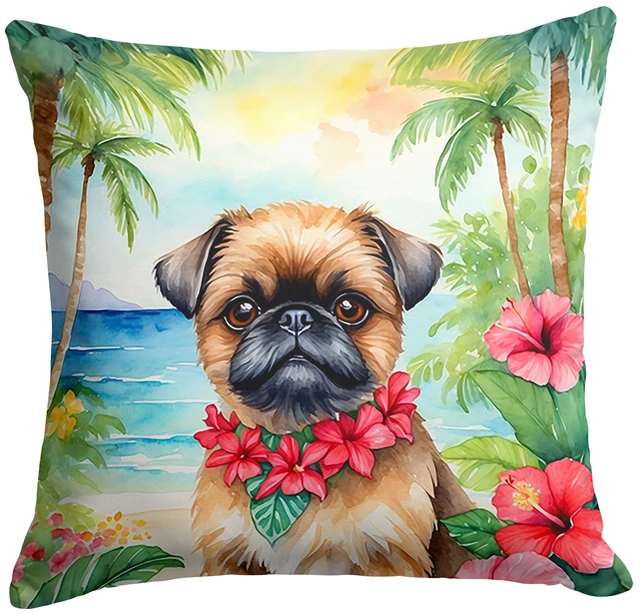Main image of Brussels Griffon Luau Throw Pillow Machine Washable, Indoor Outdoor Decorative Pillow for Couch, Bed or Patio, 18Hx18W