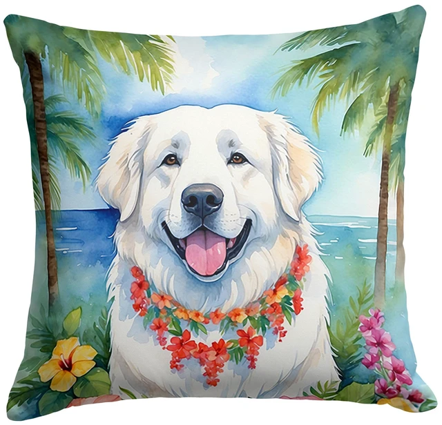 Main image of Great Pyrenees Luau Throw Pillow Machine Washable, Indoor Outdoor Decorative Pillow for Couch, Bed or Patio, 18Hx18W