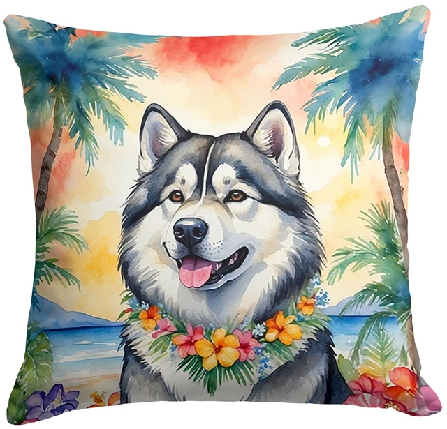 Main image of Alaskan Malamute Luau Throw Pillow Machine Washable, Indoor Outdoor Decorative Pillow for Couch, Bed or Patio, 18Hx18W