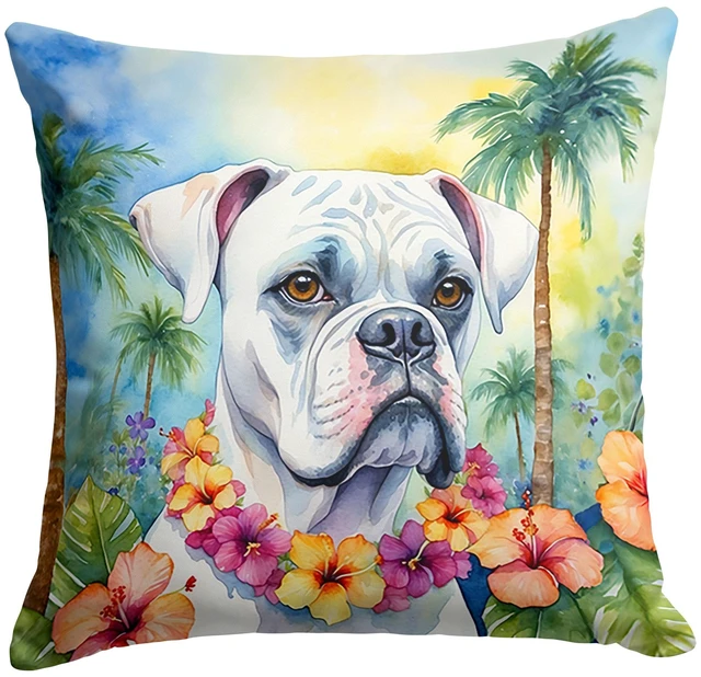 Main image of White Boxer Luau Throw Pillow Machine Washable, Indoor Outdoor Decorative Pillow for Couch, Bed or Patio, 18Hx18W