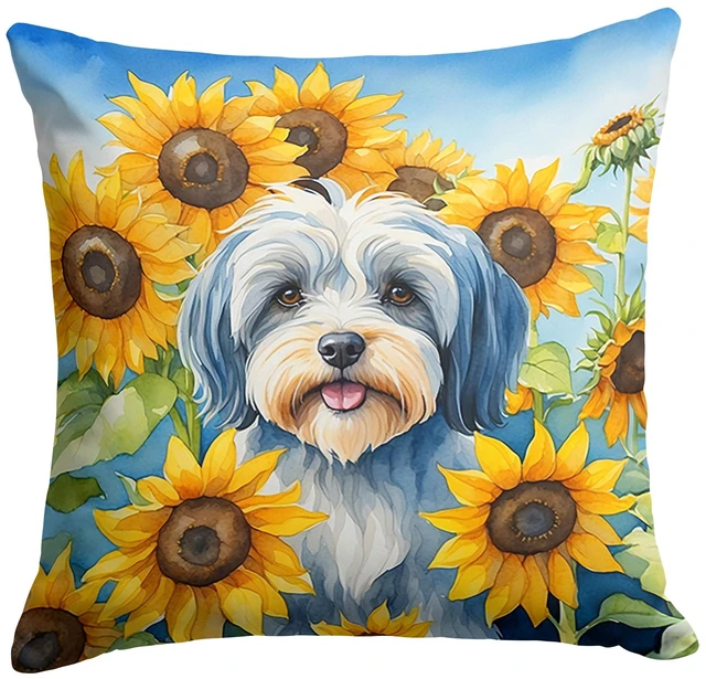 Main image of Tibetan Terrier in Sunflowers Throw Pillow Machine Washable, Indoor Outdoor Decorative Pillow for Couch, Bed or Patio, 18Hx18W