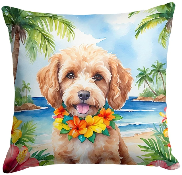 Main image of Cockapoo Luau Throw Pillow Machine Washable, Indoor Outdoor Decorative Pillow for Couch, Bed or Patio, 18Hx18W