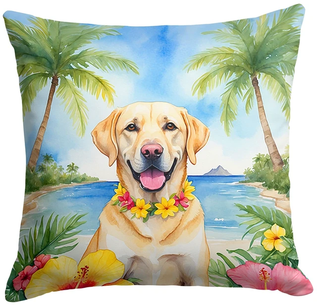 Main image of Yellow Labrador Retriever Luau Throw Pillow Machine Washable, Indoor Outdoor Decorative Pillow for Couch, Bed or Patio, 18Hx18W