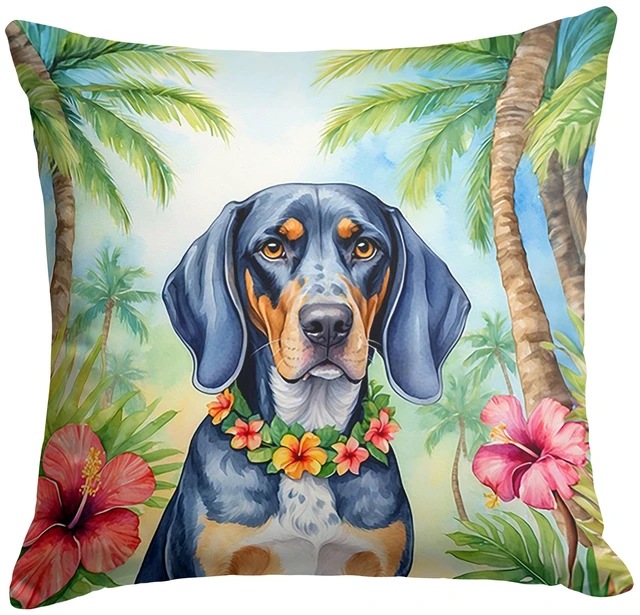 Main image of Bluetick Coonhound Luau Throw Pillow Machine Washable, Indoor Outdoor Decorative Pillow for Couch, Bed or Patio, 18Hx18W