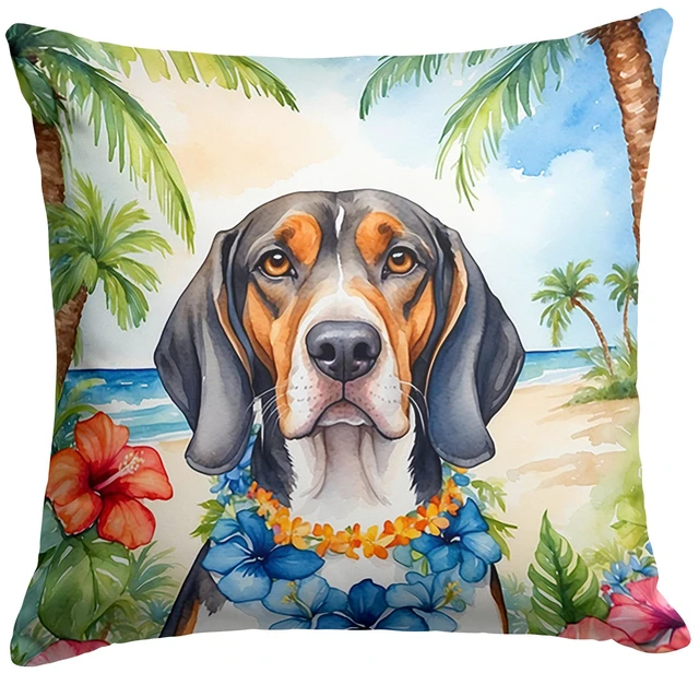 Main image of American English Coonhound Luau Throw Pillow Machine Washable, Indoor Outdoor Decorative Pillow for Couch, Bed or Patio, 18Hx18W