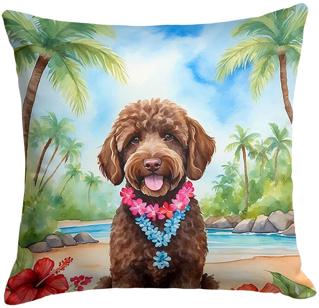Main image of Labradoodle Luau Throw Pillow Machine Washable, Indoor Outdoor Decorative Pillow for Couch, Bed or Patio, 18Hx18W