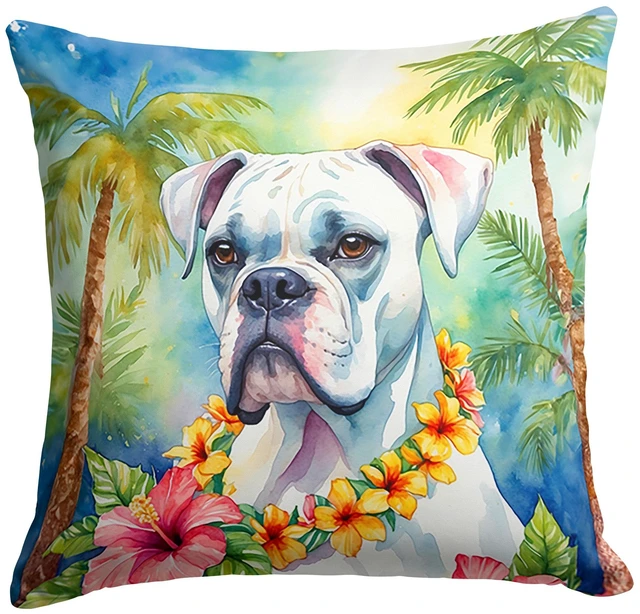Main image of White Boxer Luau Throw Pillow Machine Washable, Indoor Outdoor Decorative Pillow for Couch, Bed or Patio, 18Hx18W