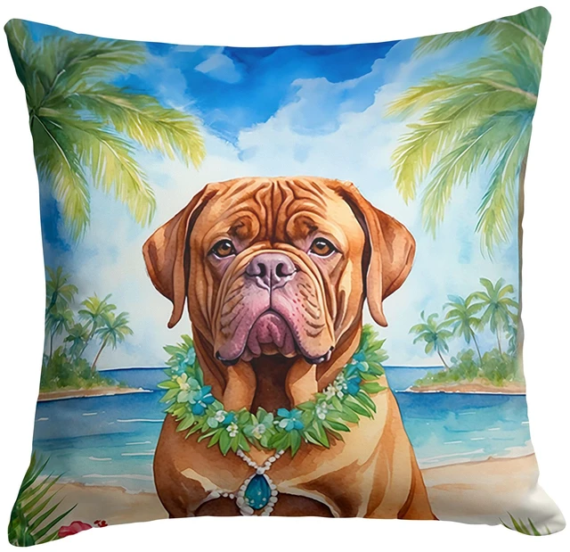 Main image of Dogue de Bordeaux Luau Throw Pillow Machine Washable, Indoor Outdoor Decorative Pillow for Couch, Bed or Patio, 18Hx18W