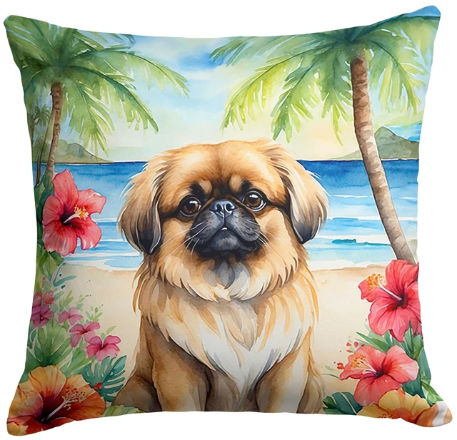 Main image of Pekingese Luau Throw Pillow Machine Washable, Indoor Outdoor Decorative Pillow for Couch, Bed or Patio, 18Hx18W