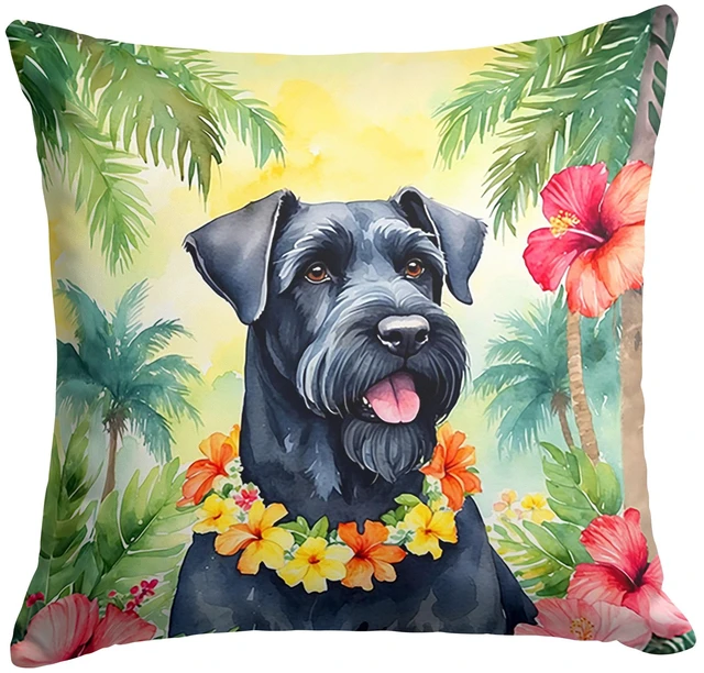 Main image of Giant Schnauzer Luau Throw Pillow Machine Washable, Indoor Outdoor Decorative Pillow for Couch, Bed or Patio, 18Hx18W